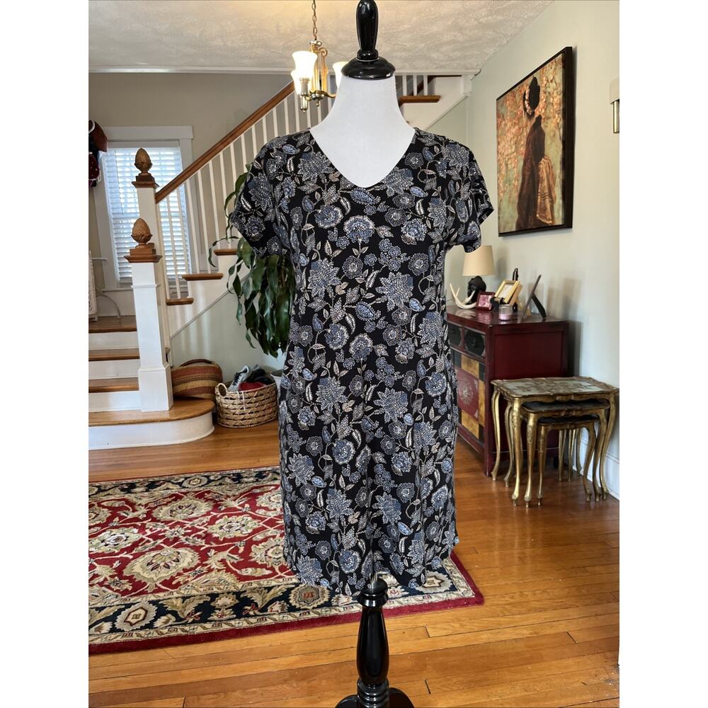 J Jill Dress Pure Jill Soft V Neck T shirt Dress S Petite Organic Cotton Floral